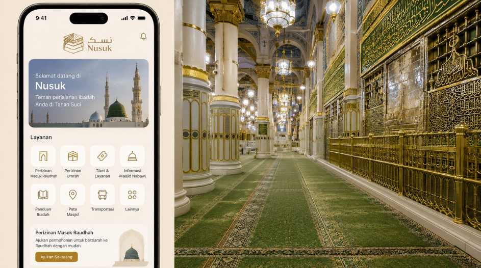 Tampilan antarmuka saat melakukan booking Raudhah aplikasi Nusuk.