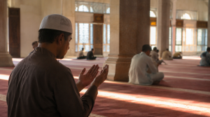 Seorang muslim berdoa di masjid mengharapkan pahala setara ibadah haji.